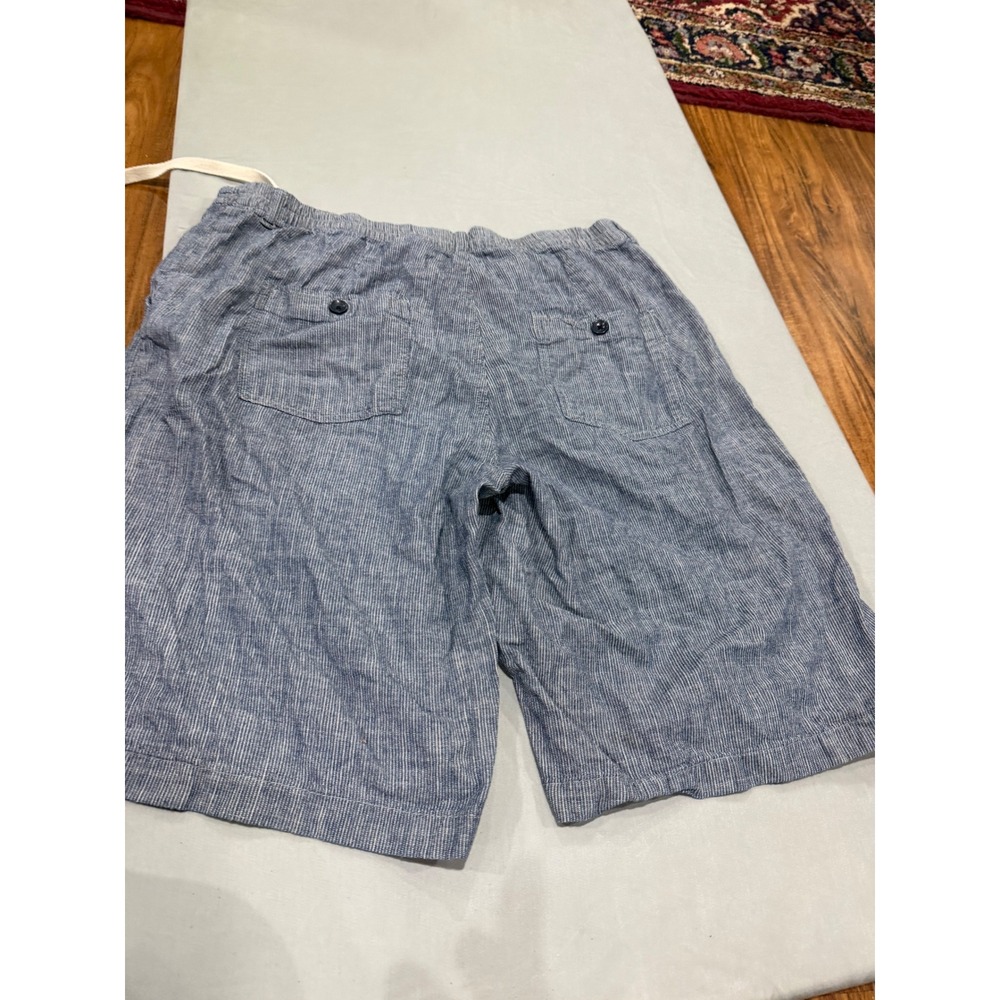 Coastal Mens H&M Pinstripe Linen Blend Drawstring Shorts Large Blue